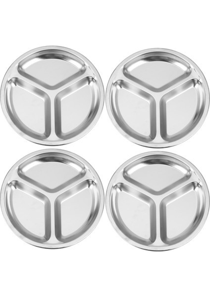 4x Paslanmaz Çelik 3 Bölüm Yuvarlak Bölünmüş Tabak Snack Yemek Tabağı Çapı 24 cm (Yurt Dışından)