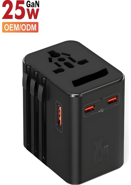 200+ÜLKE 25W Global Seyahat Şarj Aleti - 2 Usb-A, 3 Type-C, 1 Ac Priz Adaptörü Çoğaltıcı