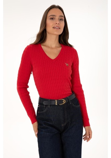 TK03-BSK25 U.s Polo Assn. Kadın Kazak 2226089 Basıc Kırmızı