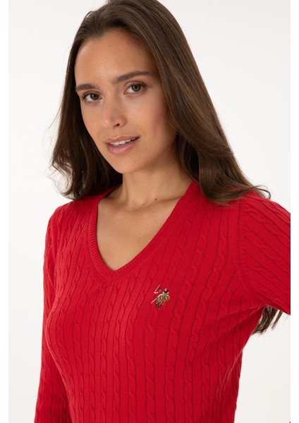 TK03-BSK25 U.s Polo Assn. Kadın Kazak 2226089 Basıc Kırmızı modelleri