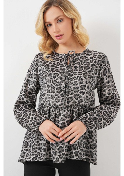 Kadın Gömlek 970 Siyah Leopar