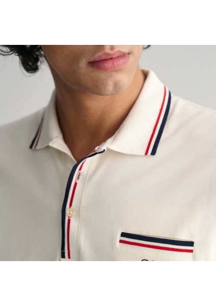 Erkek Krem Regular Fit Çizgili Polo