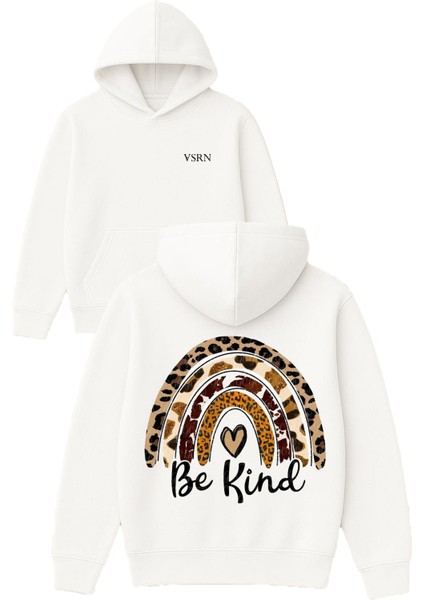 Be Kind Tasarım Baskılı Oversize Beyaz Kapüşonlu Sweatshirt