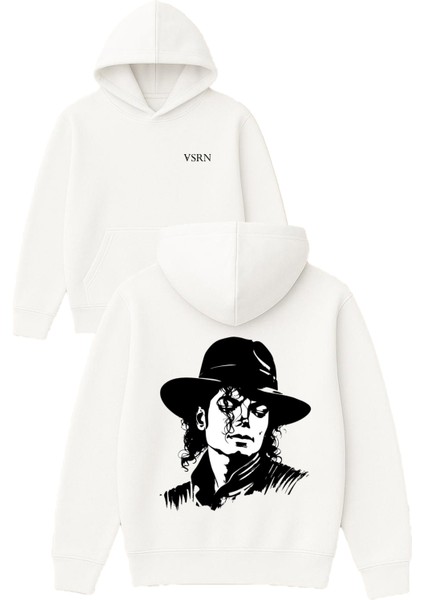 Mıcheal Tasarım Baskılı Oversize Beyaz Kapüşonlu Sweatshirt