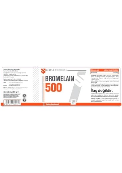 Simple Nutritions Bromelain 500 Mg, 60 Tablet | Yüksek Konsantrasyonlu Ananas Enzimi | Iso Belgeli Yerli Üretim | Gıda Takviyesi