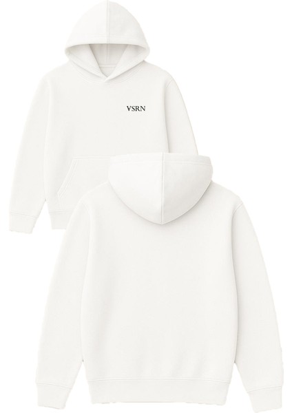 Tasarım Baskılı Oversize Beyaz Kapüşonlu Sweatshirt