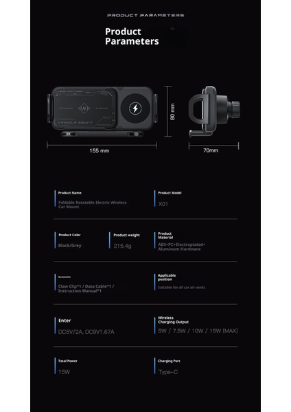 Katlanır Ekran Cep Telefonu Araç Montajı Dönen Navigasyon Manyetik Kablosuz Şarj Standı (Yurt Dışından) fiyatları