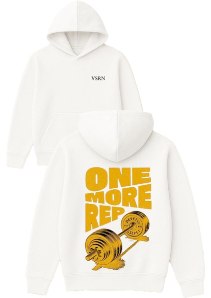 One More Rep Tasarım Baskılı Oversize Beyaz Kapüşonlu Sweatshirt