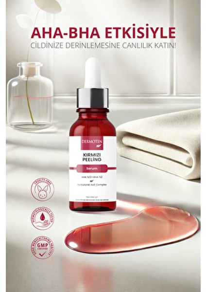 Kırmızı Peeling Serum 30 ml AHA %10 BHA %2 Hyaluronik Asit ile Hassas Ciltler İçin modelleri