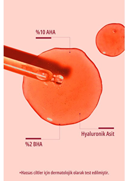 Kırmızı Peeling Serum 30 ml AHA %10 BHA %2 Hyaluronik Asit ile Hassas Ciltler İçin fırsatları