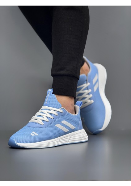 Unisex Bağcıklı Triko Poli Taban Spor Ayakkabı-Mavi