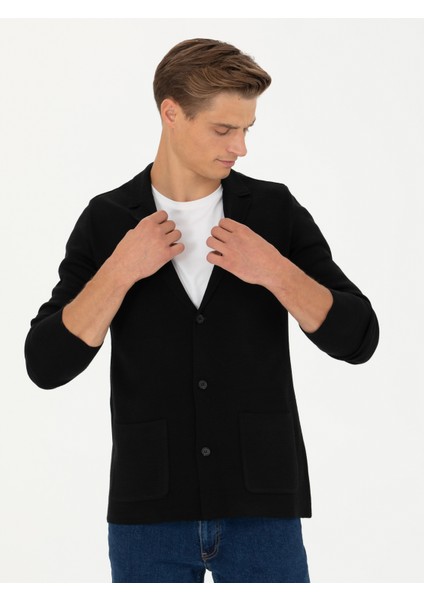 Erkek Siyah Slim Fit Yün Karışımlı Düğmeli Triko Hırka 50277418-VR046 modelleri