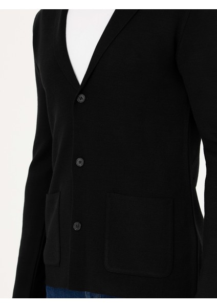 Erkek Siyah Slim Fit Yün Karışımlı Düğmeli Triko Hırka 50277418-VR046