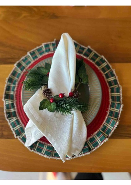 Yeni Yıl, Yılbaşı Konsept, Simli Kurdele Detaylı Kırmızı 6 Lı Jüt Supla Amerikan Servis