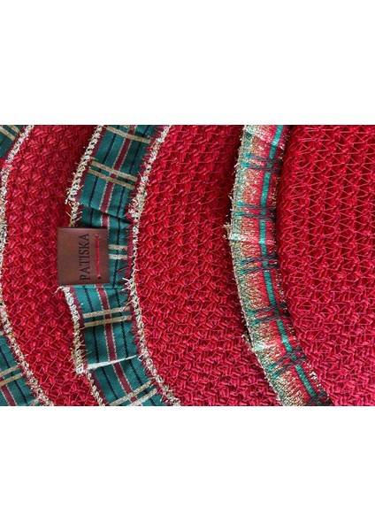 Yeni Yıl, Yılbaşı Konsept, Simli Kurdele Detaylı Kırmızı 6 Lı Jüt Supla Amerikan Servis modelleri