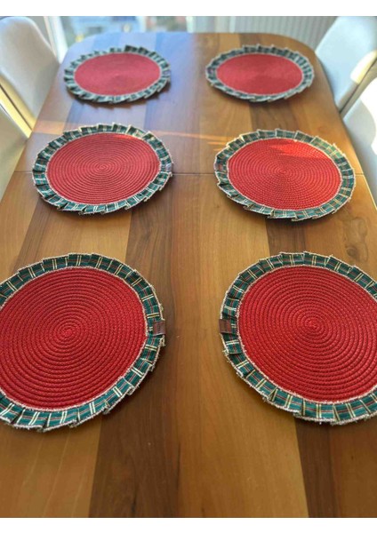 Yeni Yıl, Yılbaşı Konsept, Simli Kurdele Detaylı Kırmızı 6 Lı Jüt Supla Amerikan Servis fırsatları