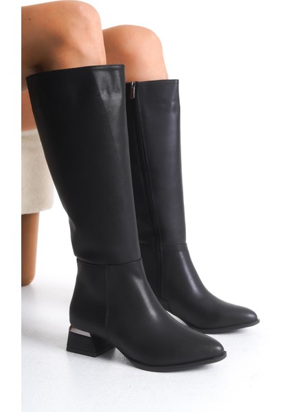 Kadın Fermuarlı Düz Topuk Çizme - Siyah fiyatları