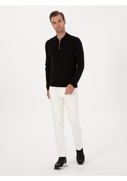 Erkek Siyah Regular Fit Pamuk Karışımlı Fermuarlı Polo Yaka Basic Triko Kazak 50318721-VR046 fırsatları