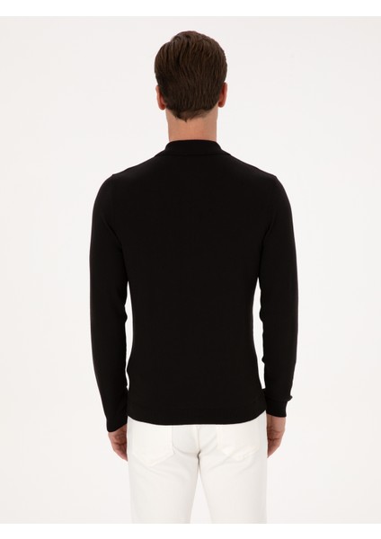 Erkek Siyah Regular Fit Pamuk Karışımlı Fermuarlı Polo Yaka Basic Triko Kazak 50318721-VR046 indirimleri