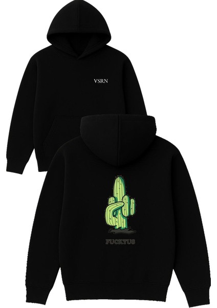 Fckts Tasarım Baskılı Oversize Siyah Kapüşonlu Sweatshirt