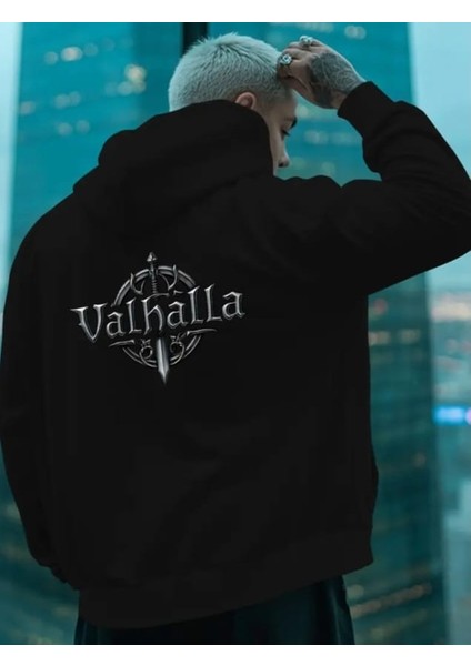 Punıx Büyük Beden Vıkıng Valhalla Sırt Baskılı Kapüşonlu Kalın Kışlık3 Iplik Erkek Battal Sweatshırt
