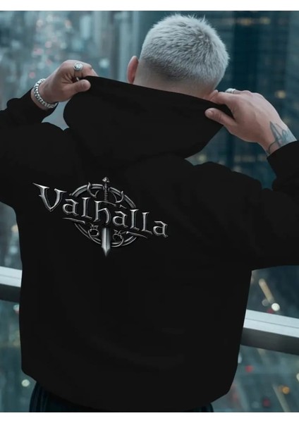 Punıx Büyük Beden Vıkıng Valhalla Sırt Baskılı Kapüşonlu Kalın Kışlık3 Iplik Erkek Battal Sweatshırt fiyatları