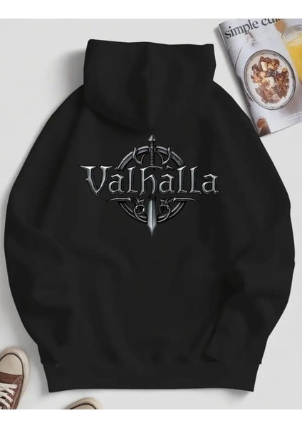 Punıx Büyük Beden Vıkıng Valhalla Sırt Baskılı Kapüşonlu Kalın Kışlık3 Iplik Erkek Battal Sweatshırt modelleri