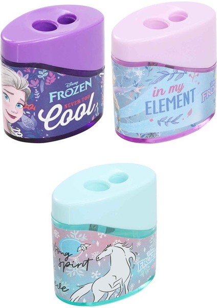 2 Li Kalemtraş 3 Adet Karlar Kraliçesi Elsa Geniş Hazneli Çift Bıçaklı Kalem Traş No5 Figürlü Jumbo Kalemtıraş