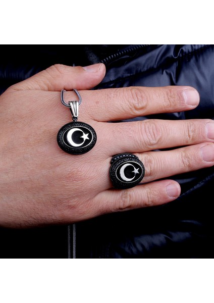 925 Ayar Gümüş Mikro Taşlı Ayyıldız Model Kolye Yüzük Kombini fiyatları