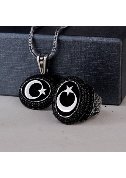 925 Ayar Gümüş Mikro Taşlı Ayyıldız Model Kolye Yüzük Kombini modelleri