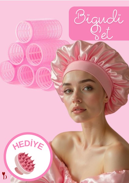Cırt Cırtlı Bigudi Seti + Saten Saç Bonesi | Hacimli Saç Şekillendirme | Masaj Aleti Hediyeli!