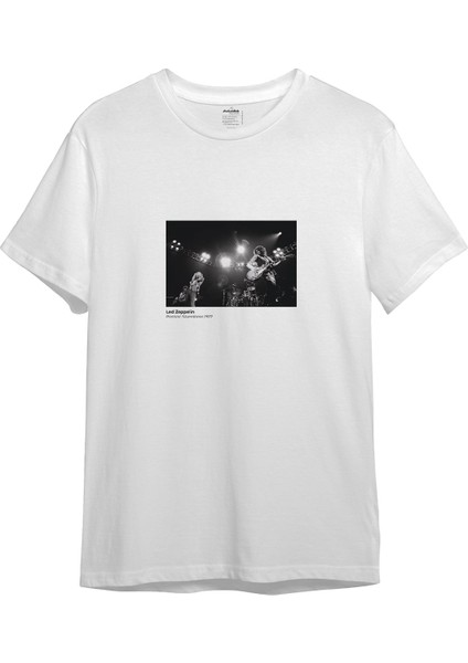 LED Zeppelin Pontiac Silverdome 1977 Tişört - Beyaz