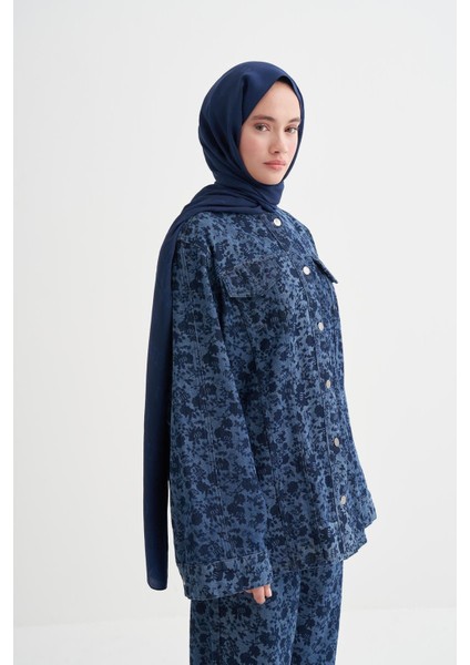 Floral Monogram Desen Jean Ceket modelleri