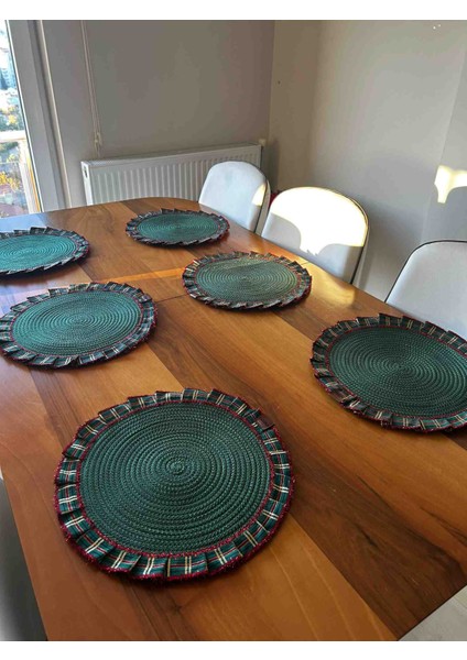 Yeni Yıl, Yılbaşı Konsept, Simli Kurdele Detaylı Yeşil 6 Lı Jüt Supla Amerikan Servis modelleri