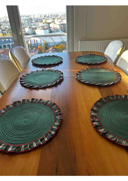 Yeni Yıl, Yılbaşı Konsept, Simli Kurdele Detaylı Yeşil 6 Lı Jüt Supla Amerikan Servis fırsatları