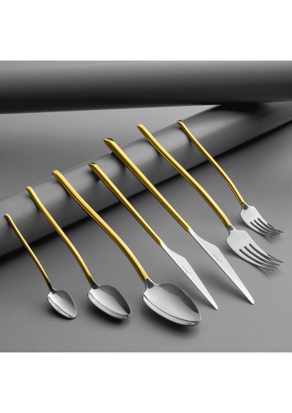 5100 Altın Çatal Kaşık Seti 84 Parça 12 Kişilik