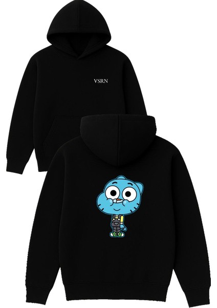 Şirin Gmbll Tasarım Baskılı Oversize Siyah Kapüşonlu Sweatshirt