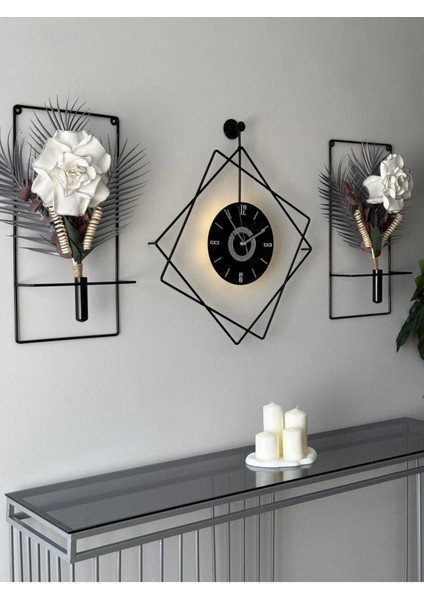 Led'li Ferrero Negro Exclusive Dekor - ( Pilli LED Sistemi ) Metal (Mobilya) Duvar Saati