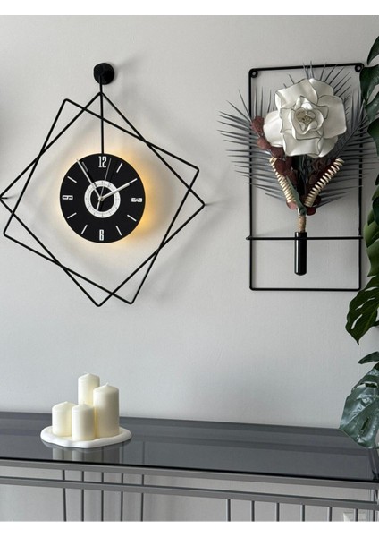 Led'li Ferrero Negro Exclusive Dekor - ( Pilli LED Sistemi ) Metal (Mobilya) Duvar Saati