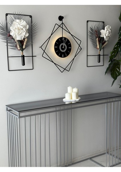 Led'li Ferrero Negro Exclusive Dekor - ( Pilli LED Sistemi ) Metal (Mobilya) Duvar Saati