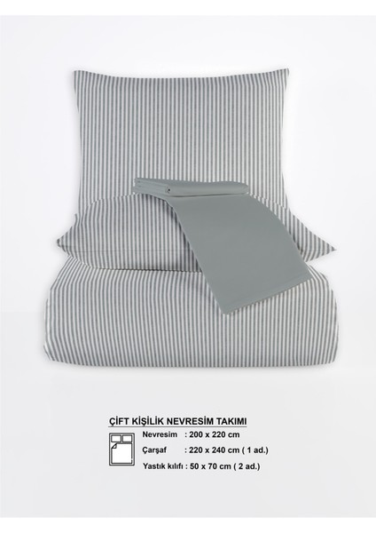 Striped %100 Pamuk Ranforce Yezra Koyu Gri Ipliği Boyalı Nevresim Takımı Çift Kişilik - 200X220 cm indirimleri