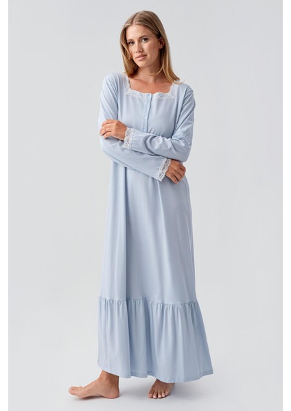 Uzun Kollu Düğmeli Dantelli Esnek Pamuklu Gecelik 18100 fiyatları