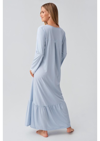 Uzun Kollu Düğmeli Dantelli Esnek Pamuklu Gecelik 18100 modelleri