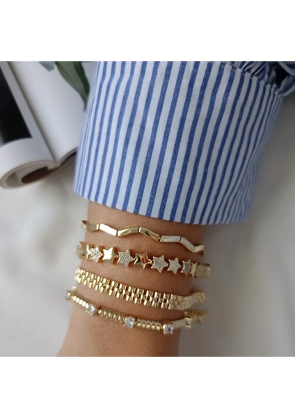 14K Altın Kaplama Zirkon Taşlı Parlak Yıldız Kadın Bileklik fiyatları
