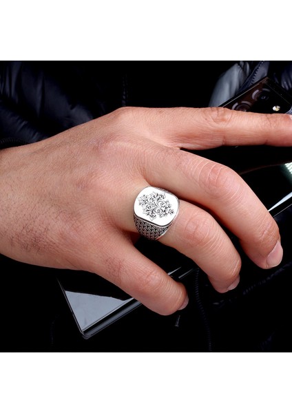 925 Ayar Gümüş Otantik Desen Motifli Erkek Model Yüzük