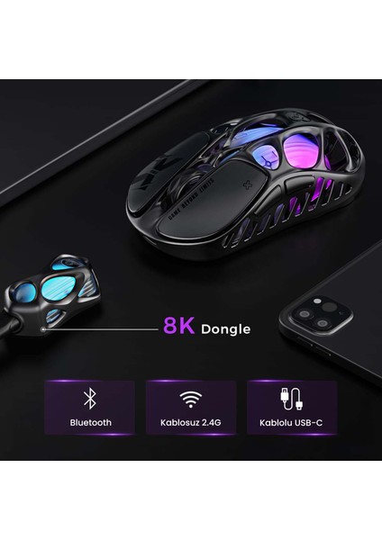 Mercury V75 Pro Hall Effect, Rapid Trigger 8.000 Hz Kablolu Manyetik Klavye + Xpro 32.000 Dpı Rgb Kablosuz Mouse Oyuncu Seti, Gri modelleri