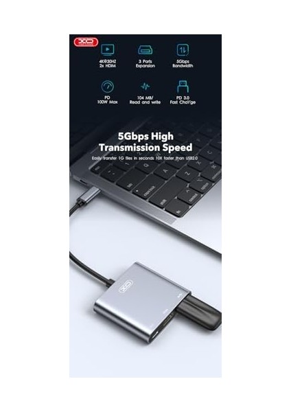 Xo Is Beauty Usb-C Istasyonu, HUB011, 4K 30Hz Hdmı, USB 3.0, 100W Pd Şarj Desteği, Kompakt Tasarım, 5 Gbps Veri Aktarma, Siyah modelleri