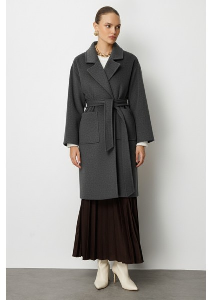 Yünlü Kaşe Doku Torba Cepli Basic Antrasit Kaban