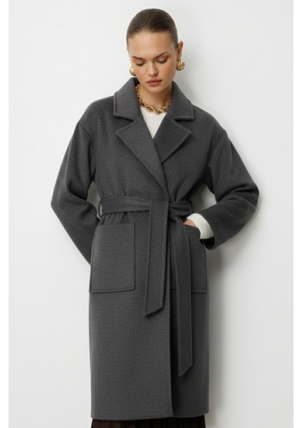 Yünlü Kaşe Doku Torba Cepli Basic Antrasit Kaban fiyatları