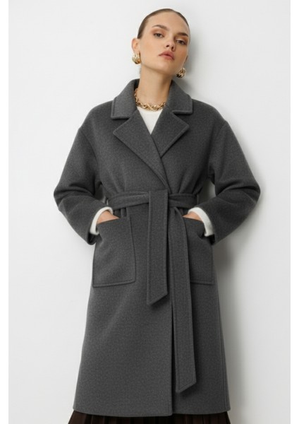 Yünlü Kaşe Doku Torba Cepli Basic Antrasit Kaban modelleri